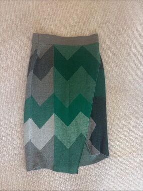 Moth Chevron Knit Pencil Skirt in Green and Gray